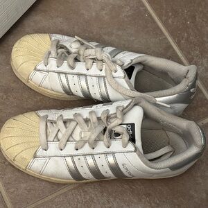 Adidas Superstar White and Silver Sneakers